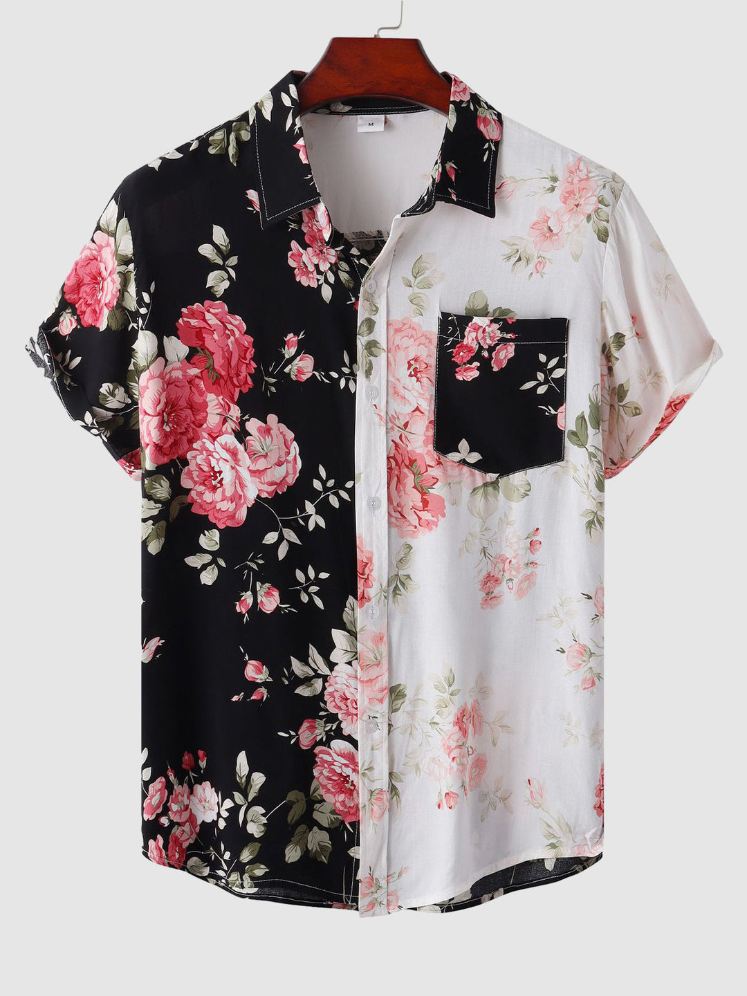 Men's floral button-down short sleeve shirt, perfect for summer casual wear & vacation.