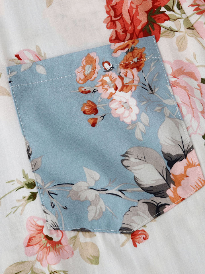 Modern men's floral printed short sleeve button-down shirt, ideal for a summer look.