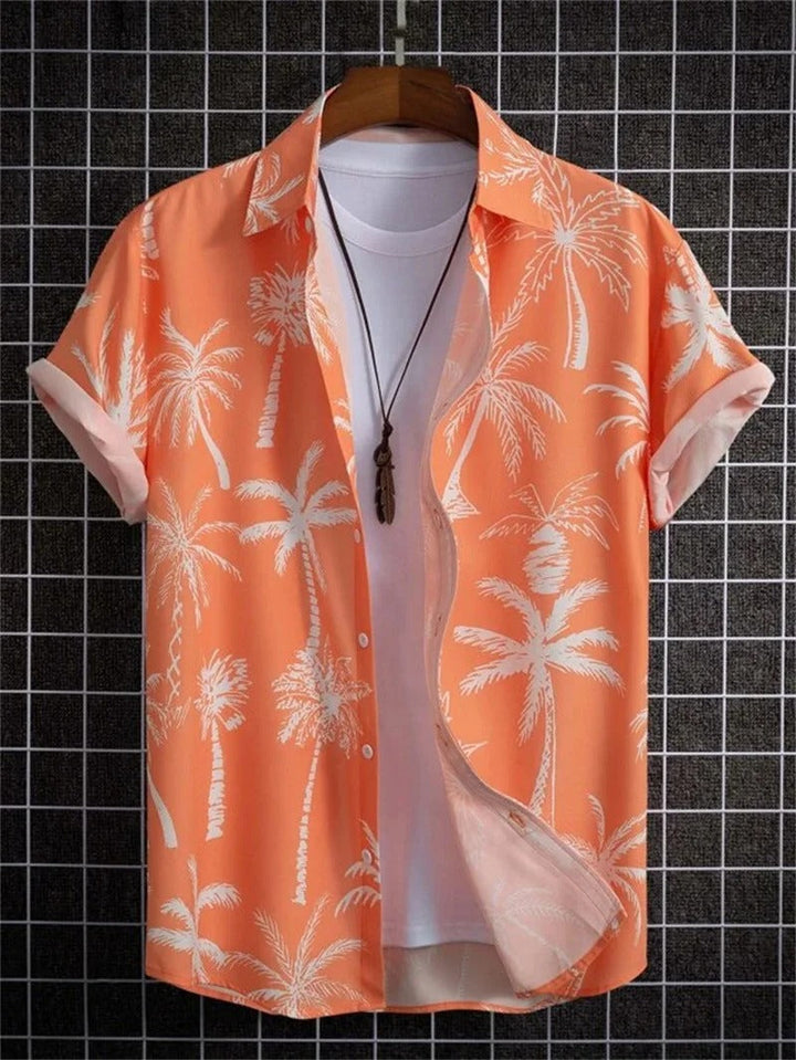 Casual men's floral short-sleeve collared shirt. Perfect for summer vacations & relaxed outfits.