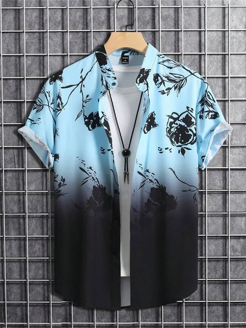 Relaxed fit men's floral collared short-sleeve shirt. A stylish, comfortable printed top for summer.
