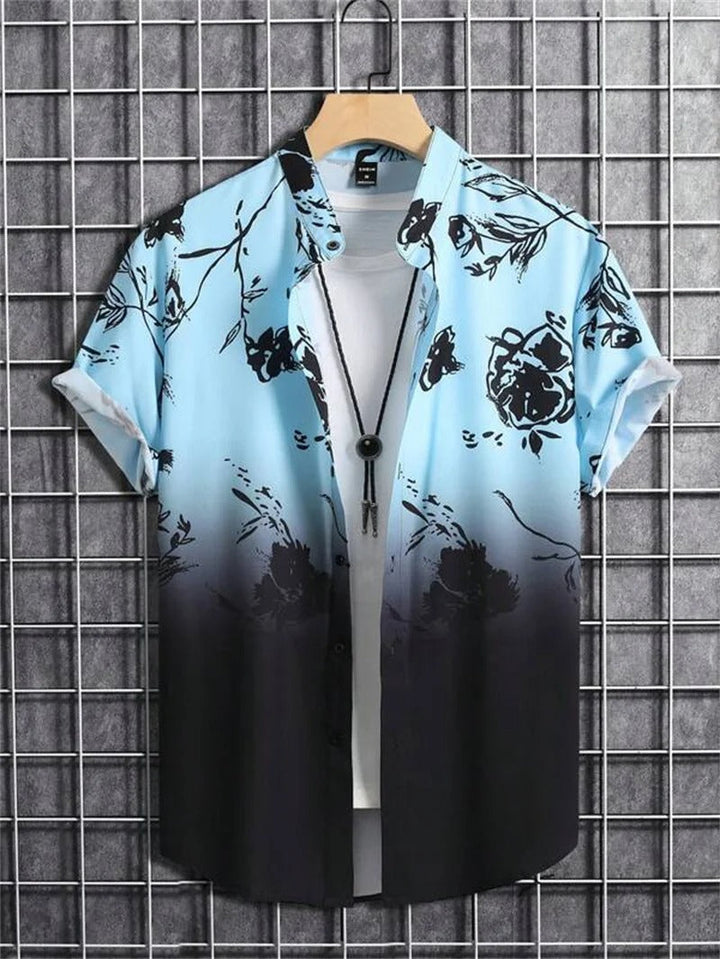 Relaxed fit men's floral collared short-sleeve shirt. A stylish, comfortable printed top for summer.