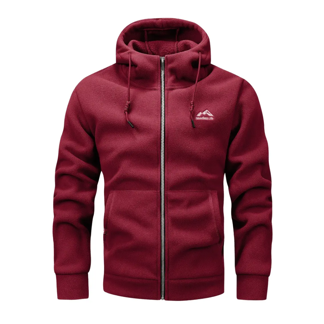 Classic men's hooded full-zip jacket, designed for warmth, comfort, and everyday outdoor wear.
