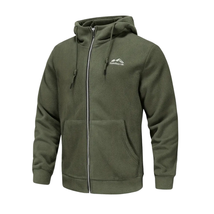 Comfortable men's winter jacket with a hood & full-zip. Perfect for casual wear & staying warm.