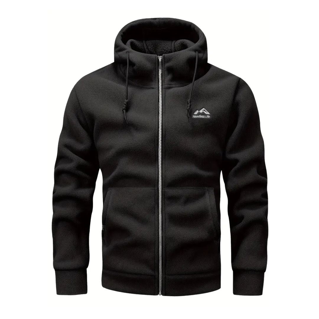 Durable men's fall jacket, full-zip hooded style. Excellent for warmth, outdoor activities, and fashion.