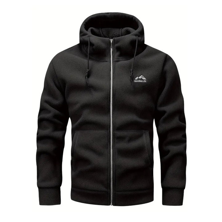 Durable men's fall jacket, full-zip hooded style. Excellent for warmth, outdoor activities, and fashion.