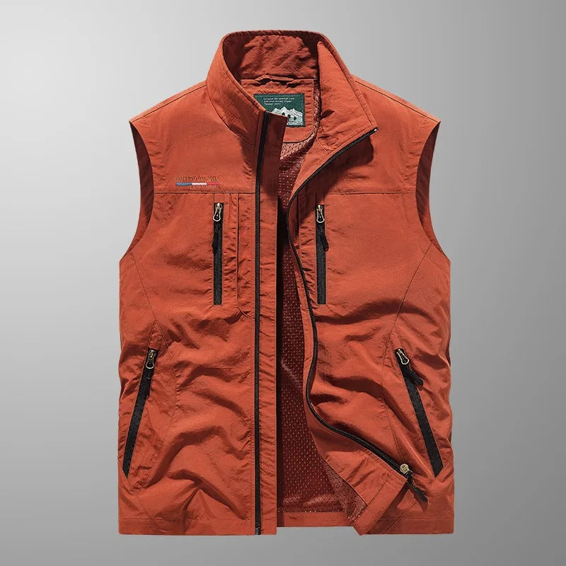 Men's full zip outdoor vest for warmth & agility. Perfect for hiking, active wear, layering, and casual adventures.