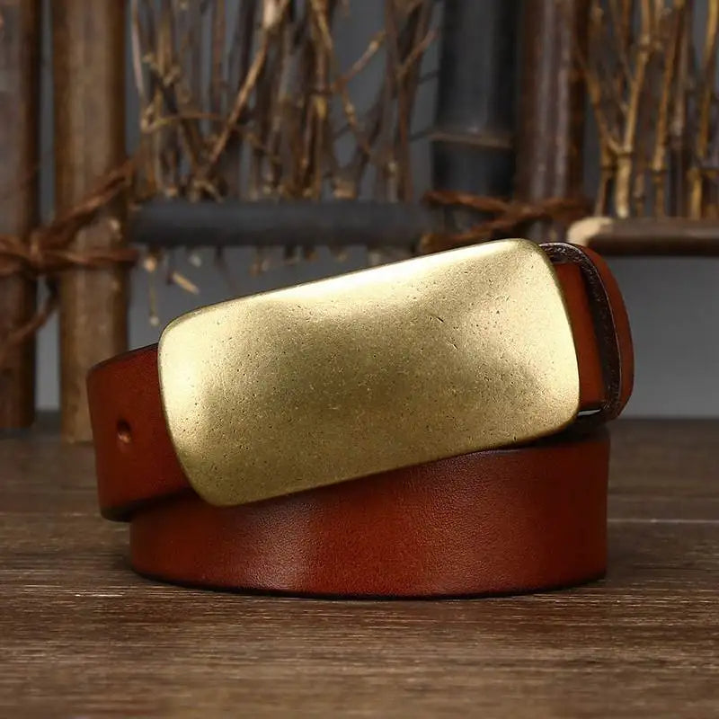 Men's rugged genuine leather belt with a sturdy forged brass buckle. Perfect for everyday style.