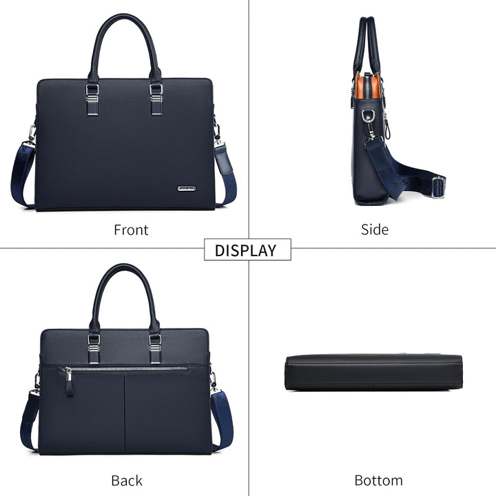 Multi-pocket genuine leather men's business travel briefcase.