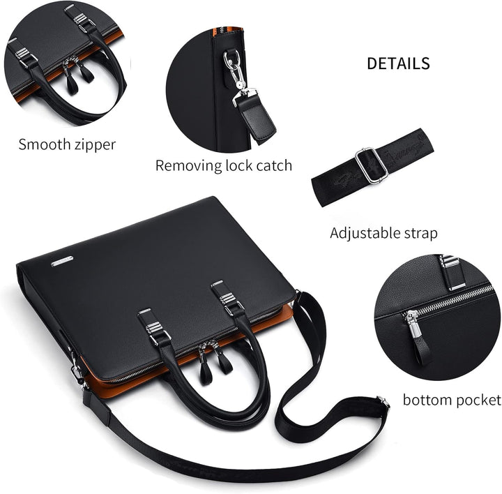 Men's genuine leather multi-compartment briefcase for modern professionals.