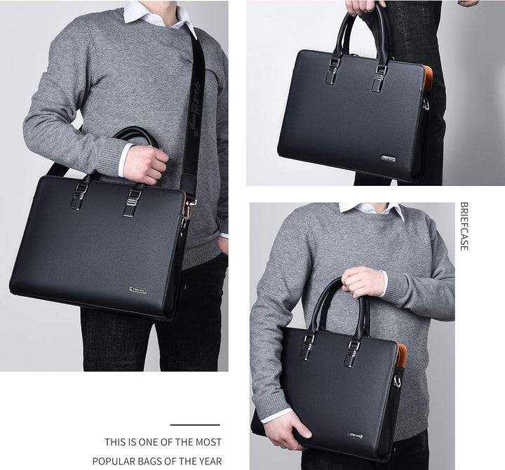 Genuine leather work briefcase for men, featuring spacious storage.