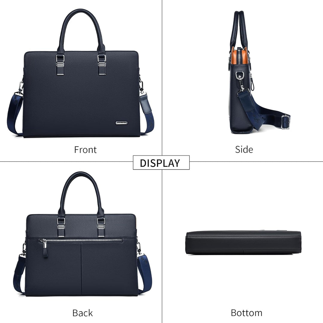 Organized men's leather business laptop bag, genuine quality for professionals.