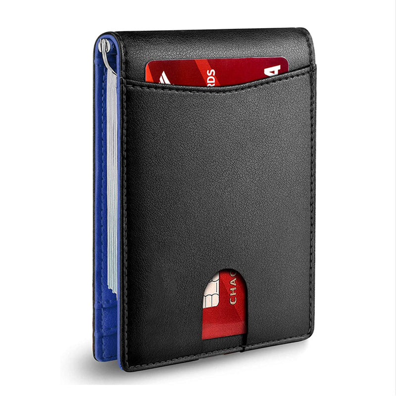 Compact men's card holder wallet, genuine leather, anti-theft RFID protection