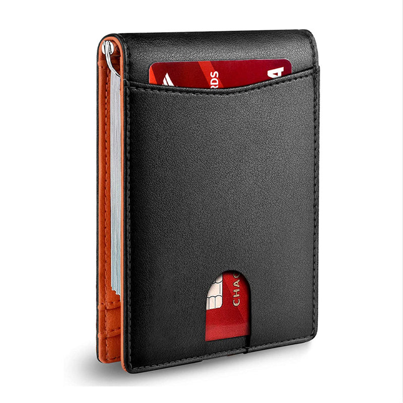Distressed look genuine leather men's RFID wallet, unique texture, slim build