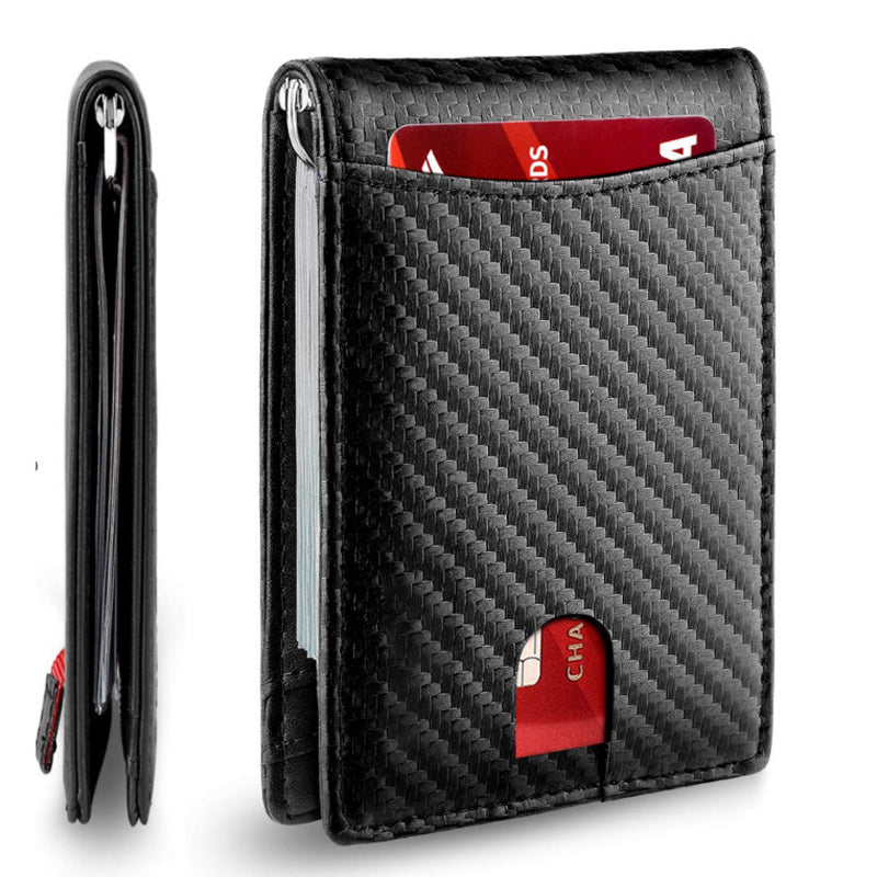Men's leather minimalist wallet, dark gray, RFID blocking for data security