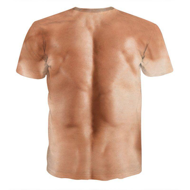 Humorous men's graphic muscle print t-shirt, comfortable polyester novelty top