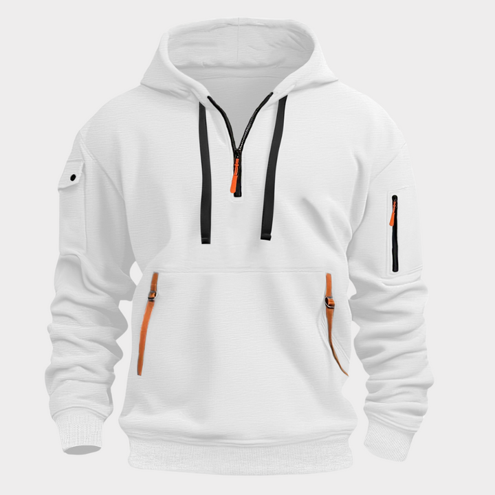 Men's zip hoodie for athletic activities or casual fashion, comfortable and versatile men's clothing.