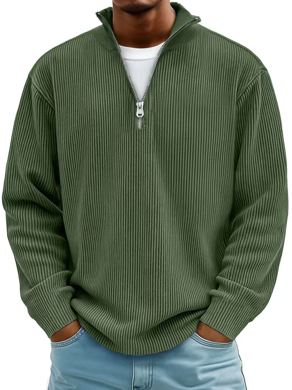 Men's half-zip sweater: a comfortable & stylish ribbed knit pullover for versatile casual wear.