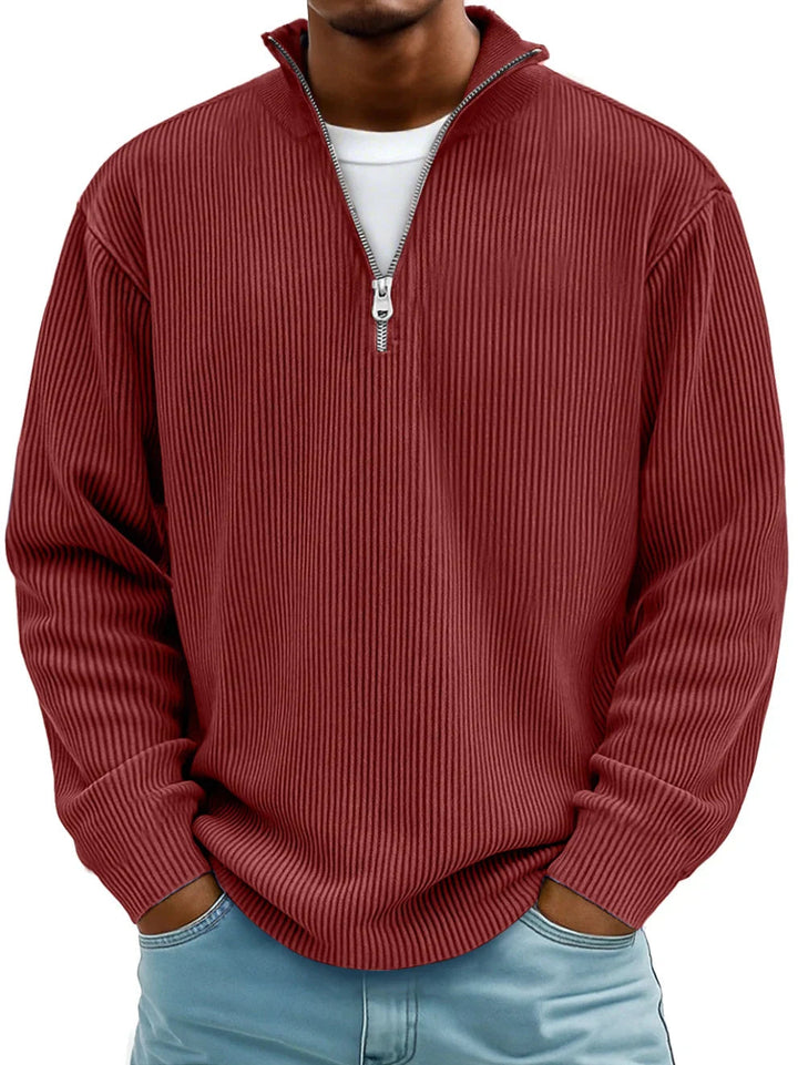 Comfortable men's half-zip ribbed pullover. A versatile long-sleeve sweater for everyday fashion.