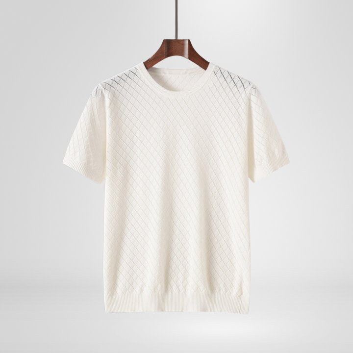 Textured men's Harrison crewneck sweater, a sophisticated pullover ideal for casual wear & stylish fall outfits.