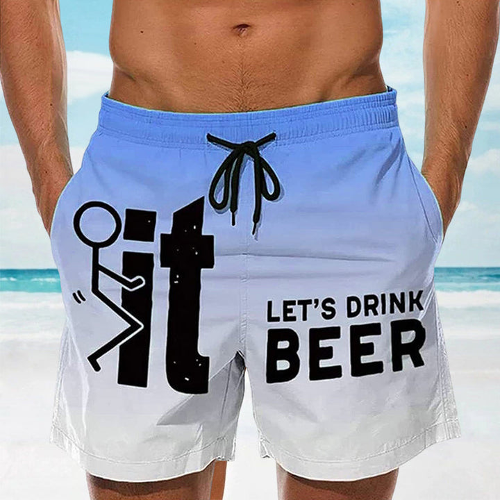 Men's Hawaii print swim shorts with elastic waistband, perfect for beach & pool.