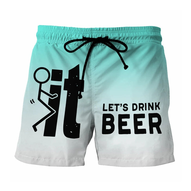 Men's vacation swim shorts, Hawaii print, elastic waistband, quick-dry, essential for summer trips.