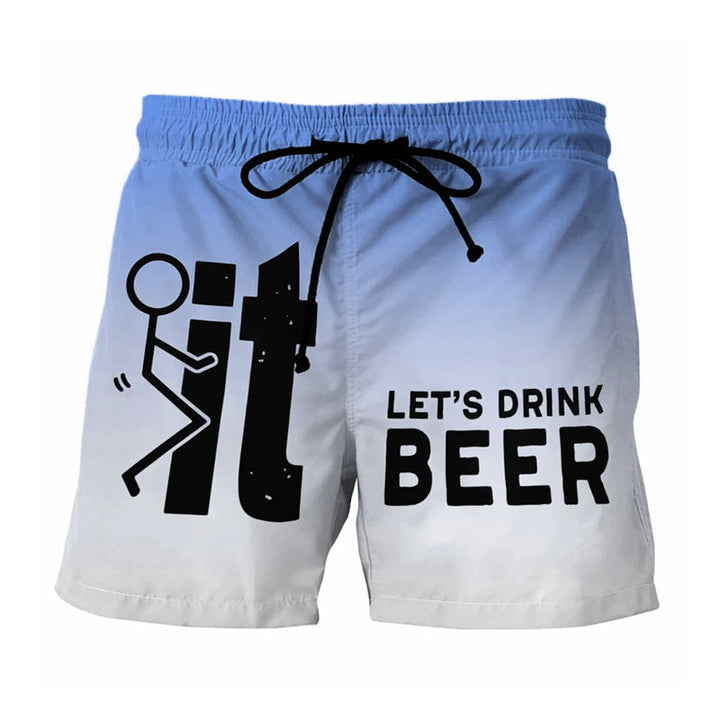 Men's Hawaii print elastic waist swim shorts, quick-dry, great for summer and beachwear.