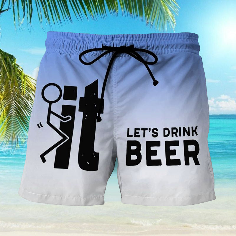 Quick-dry men's Hawaii swim shorts, elastic waist for comfort, ideal for summer vacation.