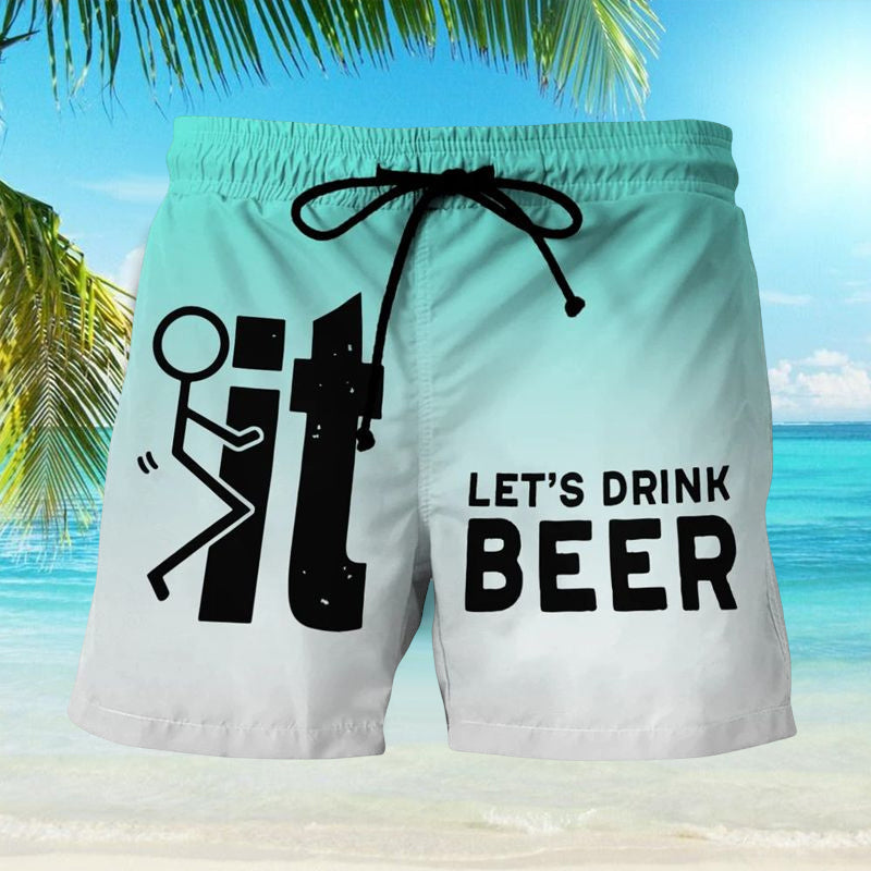 Stylish men's beachwear: Hawaii print swim shorts with elastic waist, great for summer fashion.