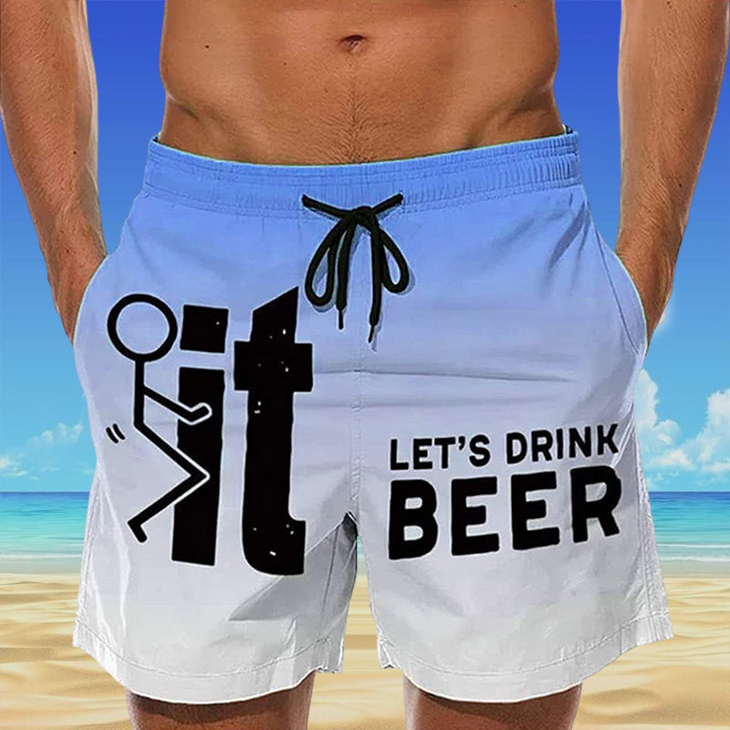 Vibrant men's Hawaii print swim shorts, elastic waistband, quick-dry fabric for active summer.