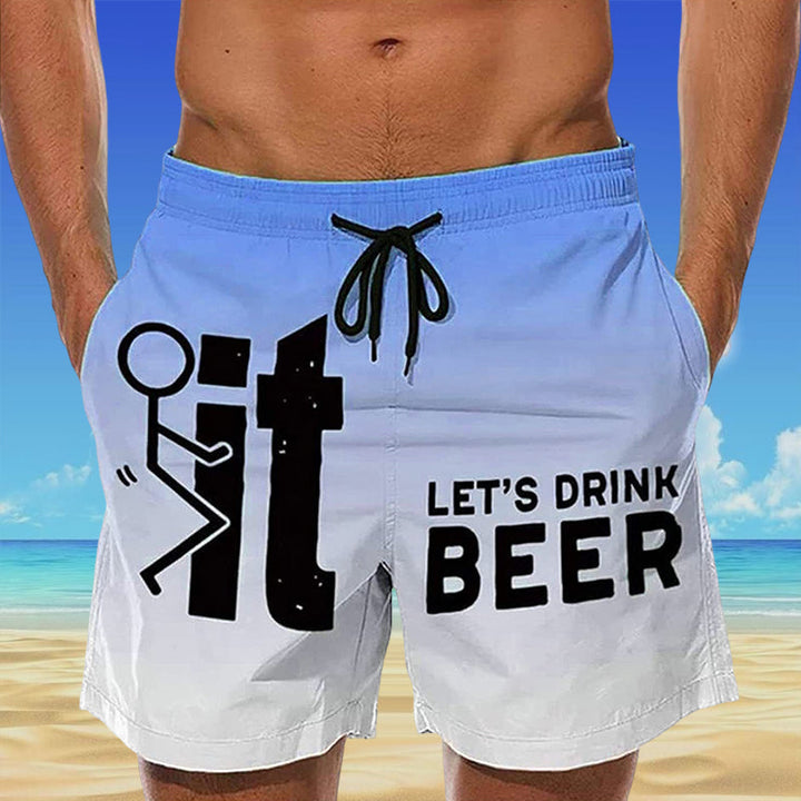 Vibrant men's Hawaii print swim shorts, elastic waistband, quick-dry fabric for active summer.