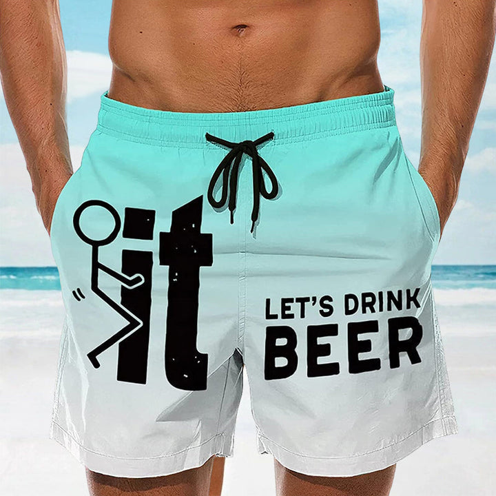 Comfortable men's pool shorts, Hawaii print, quick-dry fabric, elastic waist for easy wear.