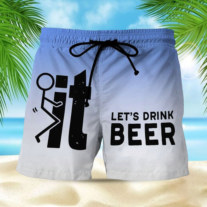 Men's summer swim shorts, Hawaii design, elastic waist, ideal for vacation and beach.