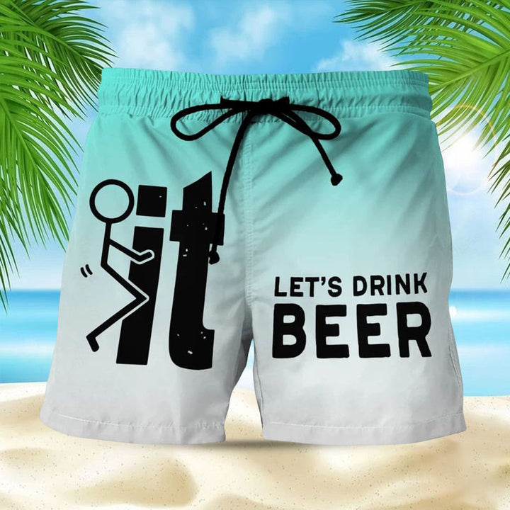 Quick-dry men's Hawaii swim shorts with elastic waist, perfect for beach, pool, and travel.