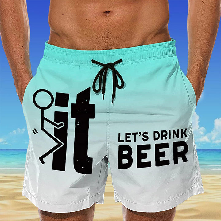Men's fashion Hawaii print swim shorts, quick-dry, elastic waistband, comfortable beach & pool wear.
