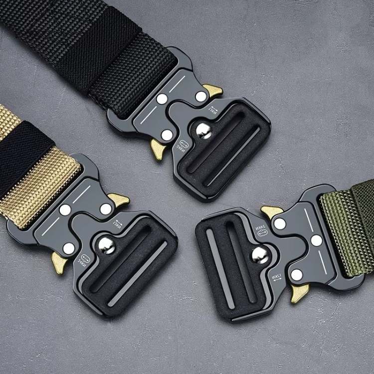Black heavy-duty nylon tactical belt for men, built for durability & outdoor adventure gear.