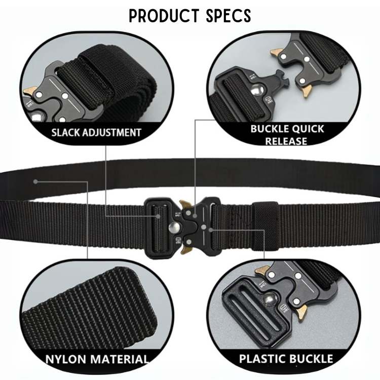 Robust men's tactical belt, heavy-duty nylon construction for outdoor gear, adventure, and daily durability.