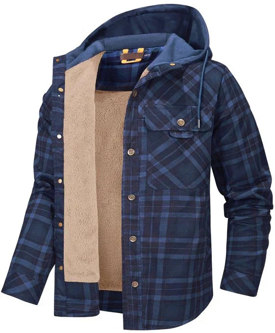 Rugged men's checked outdoor jacket, insulated & water-repellent, ideal for autumn & winter.