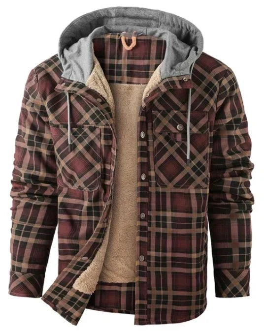 Casual men's water-repellent plaid jacket, perfect for outdoor activities in winter.