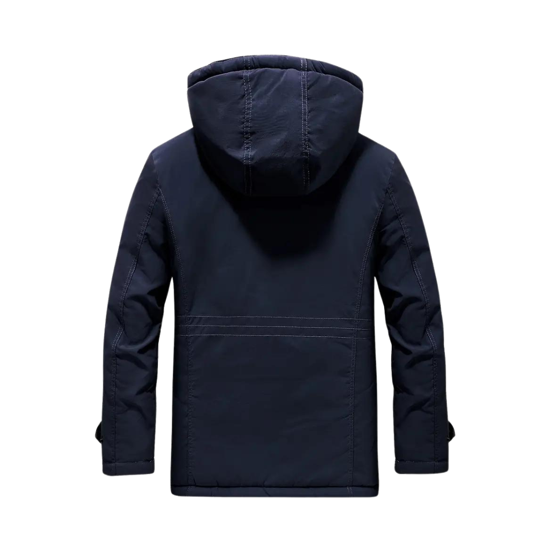 Warm men's insulated winter coat. Waterproof, windproof, durable for extreme cold outdoor activities.