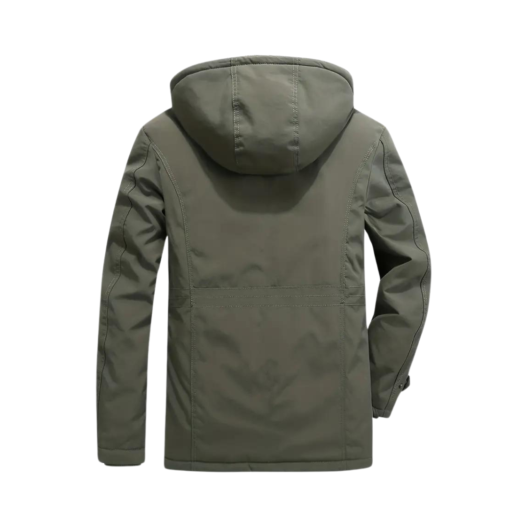 Men's waterproof hiking jacket. Insulated & windproof for cold weather, durable autumn outdoor adventures.