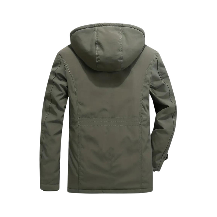 Men's waterproof hiking jacket. Insulated & windproof for cold weather, durable autumn outdoor adventures.