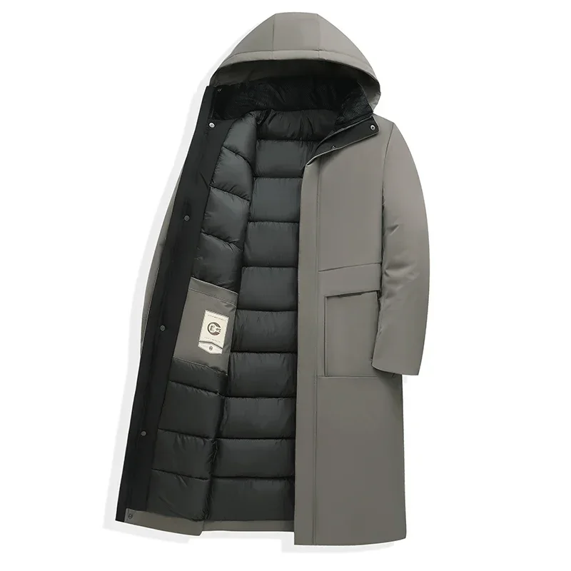 Close-up of the durable zip-front closure on a men's warm winter coat