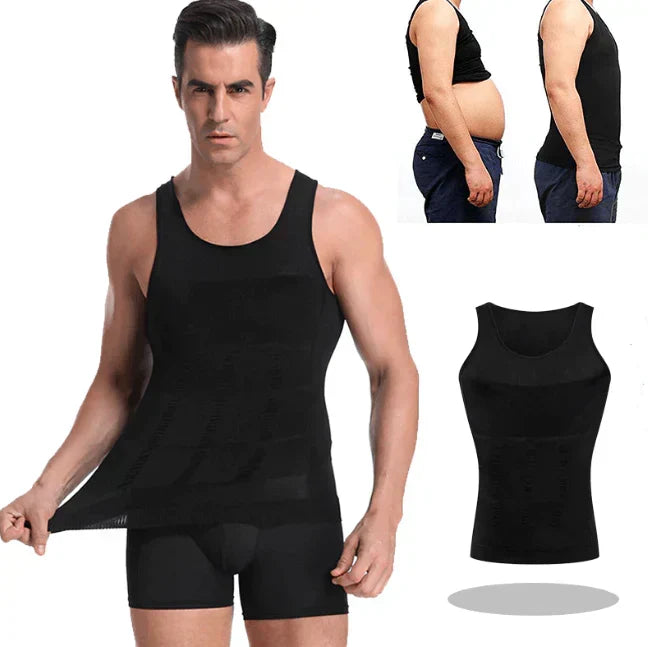 Seamless design of Massimo men's invisible compression undershirt, ensuring undetectable slimming effect.