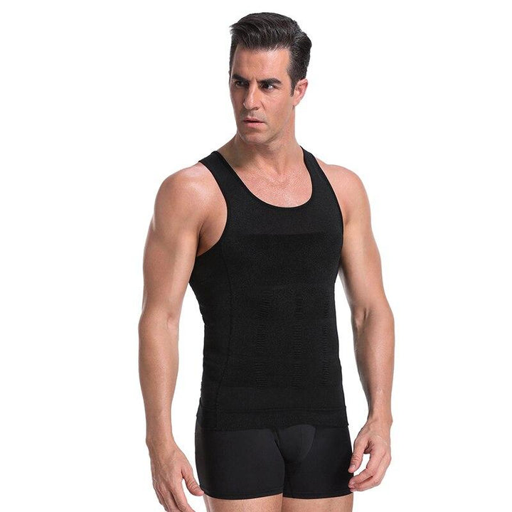 Front view of Massimo men's compression undershirt, engineered for effective torso slimming & comfort.