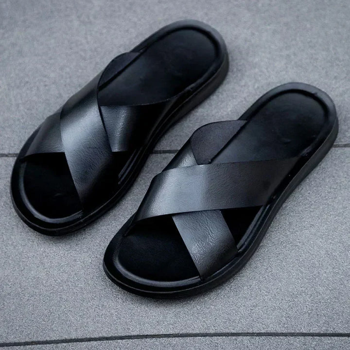 Men's Italian style slip-on leather sandals. Perfect for summer casual wear & comfort.