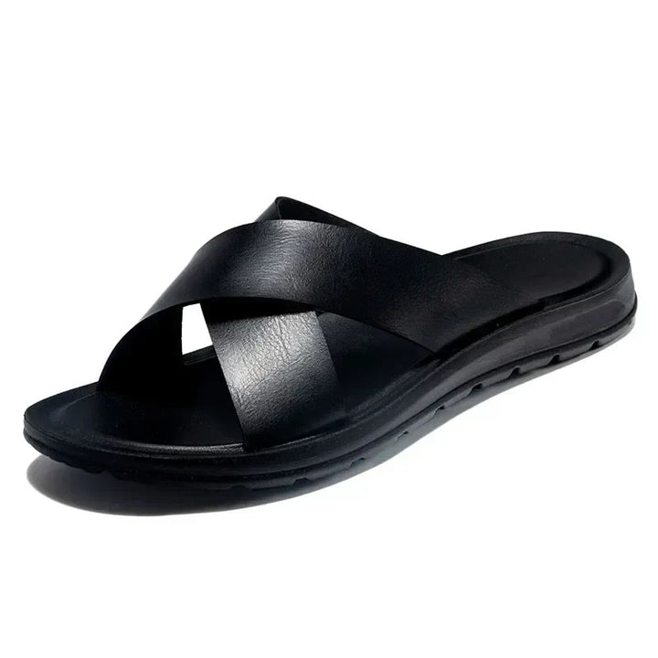 Men's casual leather slip-on sandals. Italian style summer footwear for everyday comfort.