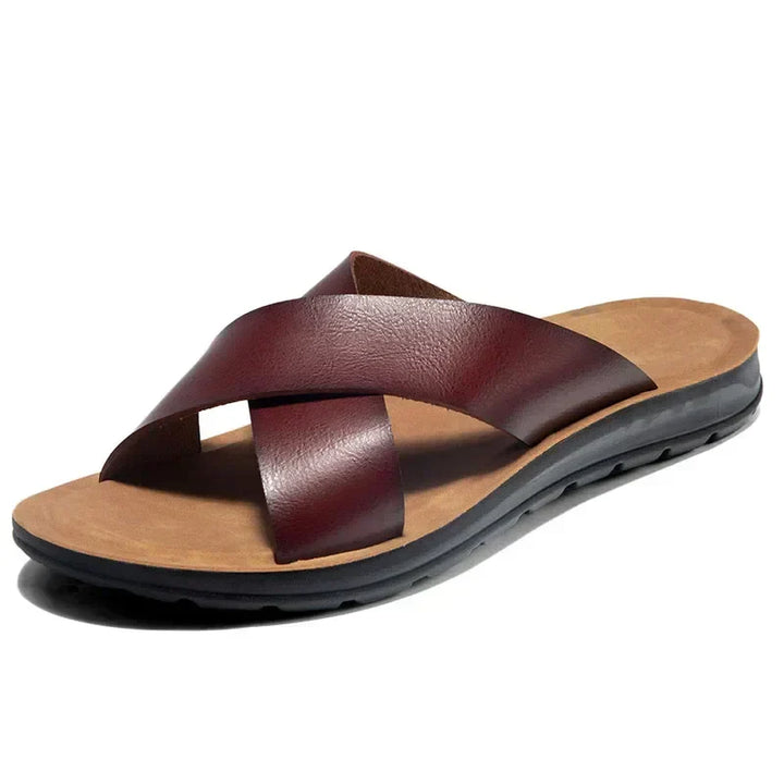 Stylish men's Italian leather slip-on sandals. Comfortable summer footwear for a casual look.