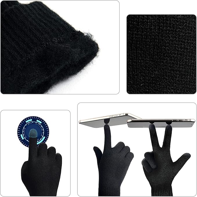 Comfortable men's knitted beanie, warm winter scarf & touchscreen-ready gloves.