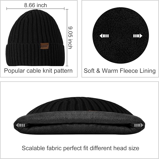 Victor men's knitted winter beanie, cozy scarf & responsive touchscreen gloves. Cold protection.