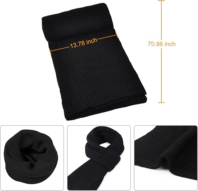 Men's full winter ensemble: Knitted beanie, warm scarf & tech-enabled touchscreen gloves.
